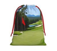 Golf Course Lawn -Print Drawstring Gifts Bags L Size - Soft Flannel Fabric Reusable For Wedding Party Favors Gifts Packaging