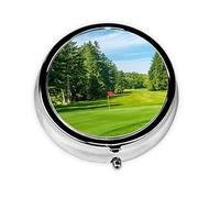 Golf Course Lawn Print Pill Box for Pocket Round Pill Box 3 Compartment Decorative Portable Travel Pill Holder Tablet Vitamin Organizer Mini Pill Case(2pcs)