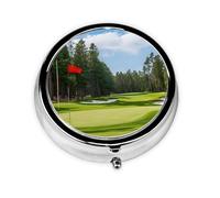 Golf Course Lawn Print Pill Box for Pocket Round Pill Box 3 Compartment Decorative Portable Travel Pill Holder Tablet Vitamin Organizer Mini Pill Case(2pcs)