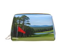 (Golf Course Lawn) Print Pu Leather Makeup Bag with Zipper Pocket Compact Organizer for Travel/Purse