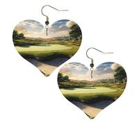 Golf Course Leather Earrings for Women Heart Earrings Lightweight Dangle Drop Earrings Cute Jewelry Gift