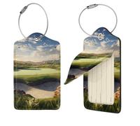 Golf Course Luggage Tags for Suitcases, 1 PU Leather Travel Bag Label Suitcase Tag with Stainless Steel Loop Name ID Labels with Privacy Cover Baggage Tags for Women Men