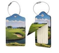 Golf Course Luggage Tags for Suitcases, 1 PU Leather Travel Bag Label Suitcase Tag with Stainless Steel Loop Name ID Labels with Privacy Cover Baggage Tags for Women Men