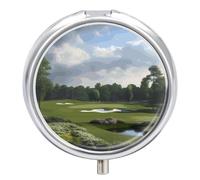 Golf Course Pill Box Case 3 Compartment Travel Medicine Pill Organizer 3x A Day Portable Vitamin Organizer with Mirror Small Pillbox for Purse & Pocket Cute Daily Medicine Container Metal Vitamin Case