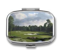 Golf Course Pill Case with 2 Compartment, Pill Organizer Portable Square Pill Box,Vitamin Pill Organizer for Pocket Purse and Travel