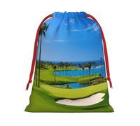 Golf Course -Print Drawstring Gifts Bags L Size - Soft Flannel Fabric Reusable For Wedding Party Favors Gifts Packaging