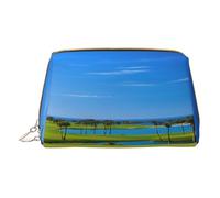 (Golf Course) Print Pu Leather Makeup Bag with Zipper Pocket Compact Organizer for Travel/Purse