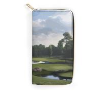 Golf Course Slim Thin Credit Card Wallet, PU Leather Bifold Cash Wallet, Zipper Coin Pocket Id Window Wallet Storage Bag Wallet Coin Purse Pouch Change Holder Small with Zipper for Men And Women