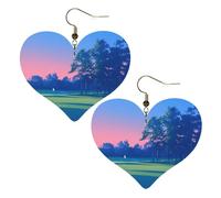 Golf Course Stylish Leather Earrings â€“ Heart-Shaped Pvc Leather Dangle Earrings With 925 Silver-Plated Hooks, Fashionable Lightweight Jewelry For Women