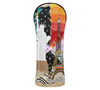 Golf Cover Premium Leather Accessories with Interchangeable No. Tags Designed to Fit All Woods and Drivers Statue of Liberty and Eiffel Tower Collage