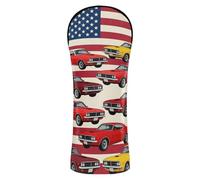 Golf Cover Premium Leather Accessories with Number Tags for Driver Hybrid and Fairway Woods Vintage Classic Muscle Car Retro USA Flag Patriotic