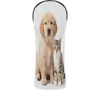 Golf Cover Premium Leather Waterproof Headcover with Number Tags for Driver Fairway Hybrid Wood Cute Golden Retriever Puppy Fuzzy Kitten Friends