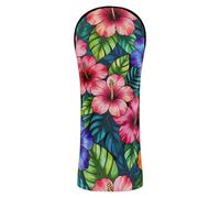 Golf Cover Pu Leather with Interchangeable No. Tags for Woods and Driver Hybrid Tropical Hibiscus Stained Glass Floral Vibrant