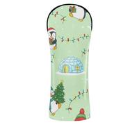 Golf Cover Pu Leather with Number Tag for Driver Fairway Wood Hybrids Light Green Penguin Christmas Elements