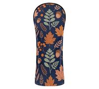 Golf Cover Set Premium Leather Accessories with Number Tags for Driver Fairway Wood Hybrids Wild Autumn Fall Floral & Leaves Navy Background