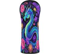 Golf Cover Set Premium Leather Headcovers with Interchangeable No. Tags for Driver Fairway Hybrid Wood Watercolor Dragon Flowers Beautiful Art Colorful Graphic