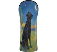 Golf Cover Set Premium Leather Waterproof Headcover with Interchangeable No. Tags for Driver, Fairway Wood Hybrid Starry Night Black Labrador Art Print Whimsical Post-Impressionist Dog