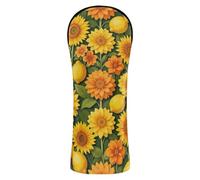 Golf Cover Set Premium Leather Waterproof Headcover with Interchangeable No. Tags for Woods and Driver Hybrid Warm Sunflower Lemon Floral