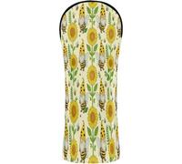 Golf Cover Set Pu Leather | with Interchangeable No. Tags for Driver & Fairway Woods Gnome Honey Bee Sunflower Yellow Graphic