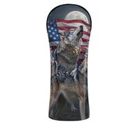 Golf Cover Set Waterproof Headcovers with Number Tags Designed to Fit All Woods and Drivers Wolf 4th of July USA Flag Howling Wolves Under Moon