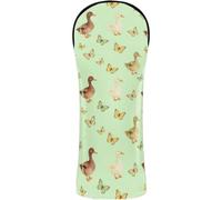 Golf Covers Premium Leather Accessories with Interchangeable No. Tags for Woods and Driver Hybrid Whimsical Duck and Butterfly Pattern Spring Meadow Illustration Cute Animal Print