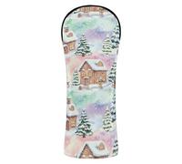 Golf Covers Premium Leather Waterproof Headcover with Number Tag for Driver, Woods and Hybrid Watercolor Snowy Village Christmas Pattern