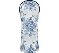Golf Covers Premium Leather Waterproof Headcover with Number Tags for Woods and Driver Fairway Hybrid Vintage Blue White Toile De Jouy Seamless Pattern Classic Blue Leopard Monkey and