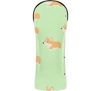 Golf Covers Pu Leather with Interchangeable No. Tags for Woods and Driver Hybrid Cute Short Leg Herding Pup Dog Face Green Background Seamless Pattern Kawaii-Style Pet