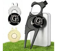 Golf Divot Repair Tool with 2 Personalized Letter Ball Marker& 2 Magnetic Hat Clip, 7-in-1: Club Holder/Brush/Groove Cleaner/Bottle Opener, Golf Accessories Gift for Men Women Golfer (Letter G Set)
