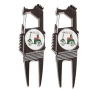 Golf Divot Tool& Ball Marker 7-in-1 Function - Bottle Opener Groove Cleaner Clean Brush and Belt Clip 2 Pack, Portable & Useful Designed to Be the Ultimate Tool for the Green (Black-2 Pack)