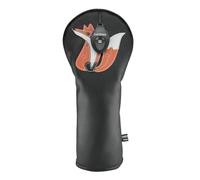 Golf Driver Head Cover with Fox Design, Black Leather, Protective Club Headcover (1, 5 Wood)
