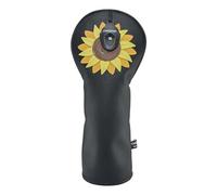 Golf Driver Head Cover with Sunflower Design, Black Leather, Protective Club Headcover (5 Wood)