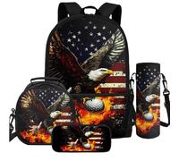 Golf Eagle School Backpack for Girls with Lunch Box Cute Third Grade Backpacks for Girls Large Capacity Backpack for Kids Age 4-6 6-8 Lightweight Girl School Bag Set