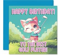 Golf Female Birthday Card for Men Women - Sport Cats - Happy Birthday Card for Dad Neighbour Daughter Husband, 145mm Bday Greeting Cards