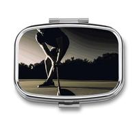 Golf Fitness Pill Box Square Metal Small Pill Case with 2 Compartment Portable Travel Pill Organizer for Vitamins, Medication, Fish Oil