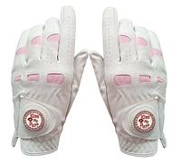 Golf Glove 2 Pcs Leather Golf Gloves Women With Bling Ball Marker Extra Grip Left Right Hand Pink Fit Ladies Girls Golfer Golf Gloves(1 Pair,S)