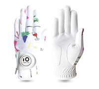 Golf Gloves Ladies Left Hand Right Cabretta Leather with Ball Marker Full Finger/Nail Colors Value Pack, Women Golf Glove Weathersof for Perfect Swing (Golf Party Full Finger,XL-Worn on Left Hand)