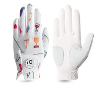 Golf Gloves Women Left Hand Right Cabretta Leather with Ball Marker Full Finger/Nail Colors Value Pack, Opti-Color Ladies Golf Glove Fashion Weathersof (Golf Party Full Finger, S-Worn on Left Hand)