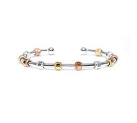 Golf Goddess Stroke Counter Bracelet with Movable Beads - Sterling Silver Dipped Cuff with Tri Colour Beads