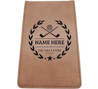 Golf Guy Gifts Golf Scorecard Holder (10 Fun Options) Add Golfers Name & Year! | Grey or Brown Leather | Perfect Golf Gift | Fathers Day, Birthday Present (THE GOLF FATHER, Brown)