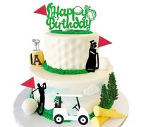 Golf Happy Birthday Cake Topper Golf Cart Tree Cake Decor Sport Theme Man Boy Girl Birthday Cake Decorations for Golf Theme Party Supplies