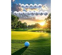 GOLF HAPPY BIRTHDAY CARD - LARGE A5 GREETINGS CARD WITH GOLD ENVELOPE, DIAMANTE AND INSERT
