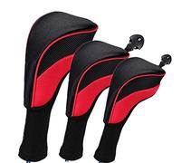 Golf Head Cover, 3pc Set Golf Wood Club Headcovers with Interchangeable No. Tag Novelty Durable Protective Case Fit Woods Clubs, Red