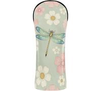 Golf Head Cover Headcover with Number Tags for Driver Hybrid and Fairway Woods Whimsical Dragonfly with Pink and White Flowers for Garden Decor