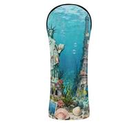 Golf Head Cover Premium Leather Headcovers with Interchangeable No. Tags Designed to Fit All Woods and Drivers Underwater Statue of Liberty & Eiffel Tower