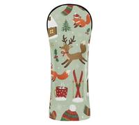 Golf Head Cover Premium Leather Headcovers with Interchangeable No. Tags for Driver, Fairway Wood Hybrid Christmas Light Green Winter Scenes