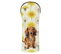 Golf Head Cover Premium Leather Headcovers with Interchangeable No. Tags for Driver Hybrid and Fairway Woods Long Haired Dachshund Dandelion Dream Floral Cute Dog