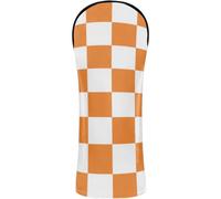 Golf Head Cover Premium Leather Headcovers with Interchangeable No. Tags for Woods and Driver Fairway Hybrid Classic Checkered Orange-White Vintage Checkerboard Pattern