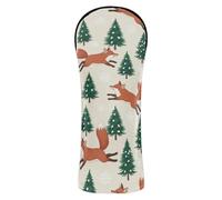 Golf Head Cover Premium Leather Waterproof Headcover with Interchangeable No. Tags for Driver, Woods and Hybrid Christmas Beige Red Fox Tree Snowflake