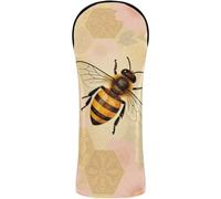 Golf Head Cover Pu Leather with Number Tags for Driver Hybrid and Fairway Woods Cute Bumble Bee Honeycomb Pattern Vintgage Bees Lover Theme